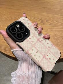 1pc Flower & Bow Striped Pattern Classic Shockproof Soft Phone Case Compatible With Iphone And Waterproof Anti-Fall Scratch Resistant - Multicolor - View 5