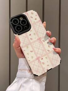 1pc Flower & Bow Striped Pattern Classic Shockproof Soft Phone Case Compatible With Iphone And Waterproof Anti-Fall Scratch Resistant - Multicolor - View 3