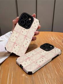 1pc Flower & Bow Striped Pattern Classic Shockproof Soft Phone Case Compatible With Iphone And Waterproof Anti-Fall Scratch Resistant - Multicolor - View 2