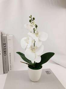 Planta de orquídea Phalaenopsis simulada en maceta de cerámica blanca, adorno de decoración del hogar, Navidad