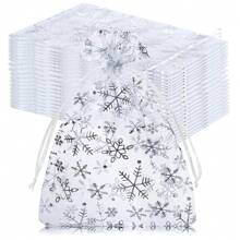 20 pièces Sacs cadeaux en organza argenté avec cordon de serrage, sacs cadeaux de Noël, 5x7 pouces, sacs de fête d'anniversaire Frozen, sacs de fête d'anniversaire thème hiver neige, sacs de friandises pour la Saint-Valentin - Argent - Voir 1