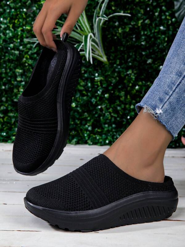 New Design Women's Platform Wedge Sneakers, Thick Bottom Casual Slip-On Shoes For Everyday Wear And House Slippers