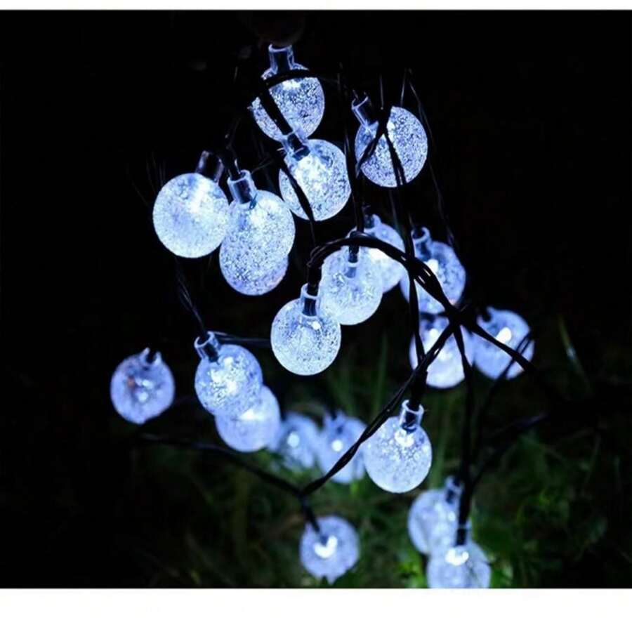 Dây đèn pha lê năng lượng mặt trời, bóng đèn tròn nhỏ, 8 chế độ chiếu sáng, thiết thực cho các buổi tụ họp tại nhà, thiết yếu cho trang trí Giáng sinh, thích hợp cho vườn ngoài trời, lều cắm trại, đèn LED trang trí đám cưới cho ngày lễ tình nhân - trắng - Xem 1