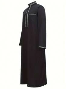 Men's Long Robe With Lace Trim, Long Robe With Long Sleeves And Pockets, Middle Eastern Clothing, Suitable As Gift For Friends And Family