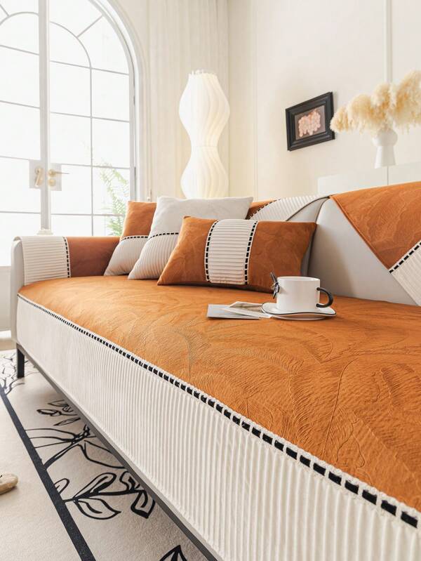 Capa de sofá moderna de luxo com folhas jacquard, estilo simples das quatro estações, antisujeira/riscos de animais de estimação, decoração de feriado, fácil de limpar, adequada para sofá em forma de L