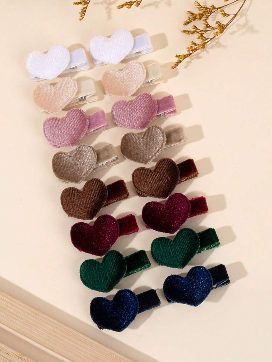 Bộ 16 kẹp tóc hình trái tim nhiều màu sắc cho bé gái, kẹp tóc nhung nén cho trẻ em, phụ kiện tóc dễ thương cho trẻ mới biết đi, quà tặng mùa thu đông - Nhiều màu - Xem 1