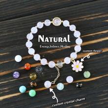 定制可爱雏菊花手链波西米亚风彩色宝石串珠手链手工弹力绳女士时尚珠宝 Pulseir - 玫紅色 - 查看 2