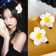 10 件女式 2.4 英寸/6 厘米白色泡沫夏威夷鸡蛋花人造鸡蛋花发夹 - 杏色 - 查看 5
