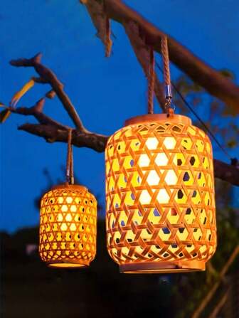 1 st. Solar Bamboe Lantaarn Voor Buiten Tuindecoratie, Draagbare Gazonlamp Voor Tuindecoratie, Buiten Decoratieve Sfeerlamp