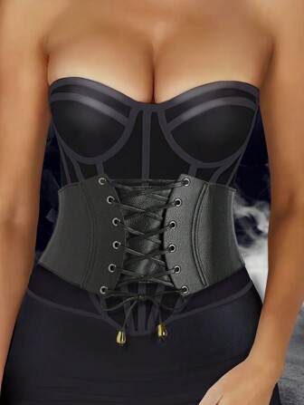 1 件女士深色时尚复古弹性腰带束腰带适合日常穿着女士束腰带配饰女士礼服西部牛仔女牛仔乡村服装复古黑腰带