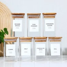 18 Square Spice Jars Chili Seasoning Bottle Pepper Powder Bottle 240ml Bamboo Glass Spice Jar Square Spice Bottle