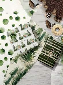 Bộ 6 tờ giấy gói quà Giáng sinh cổ điển, bao bì quà tặng xanh thủ công ngày lễ với chủ đề cây thông Noel và tuần lộc, dùng để gói quà văn phòng, không bao gồm phụ kiện - Giấy gói quà giáng sinh - Xem 7