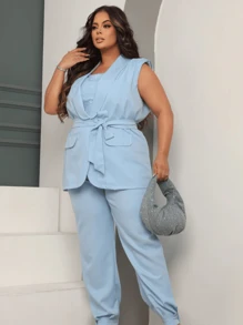 Curvy Iza Chic Midsize Tailored Vest - Màu xanh lam - Xem 3