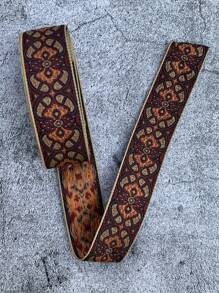 3厘米宽黑底酒红色和棕色图腾提花编织丝带、服饰和装饰 - 彩色 - 查看 4