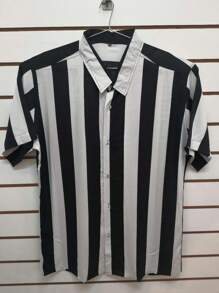 Men Striped Print T-Shirt - 黑與白 - 查看 1