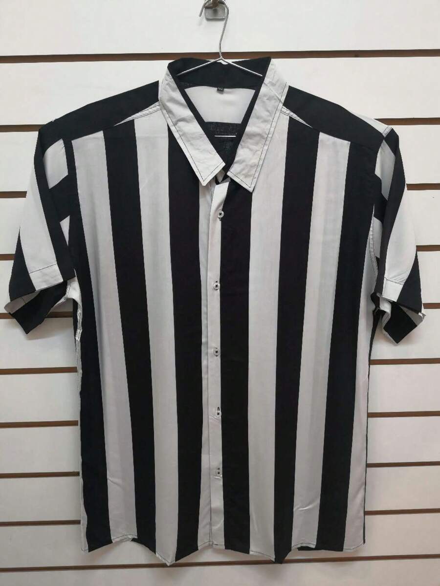 Men Striped Print T-Shirt - 黑與白 - 查看 1
