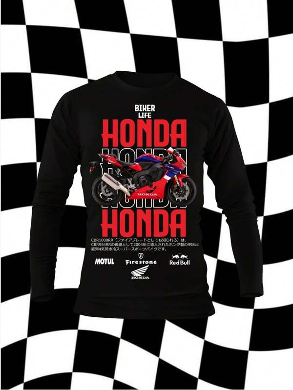playera manga larga biker motociclista HNDA ROJA BIKER fashion moto
