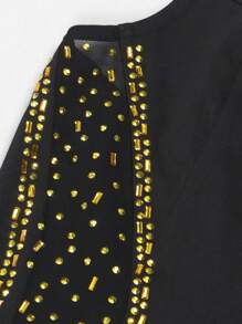 Women's Elegant Crystal Embellished Mesh See-Through Sexy V-Neck Sleeveless Jumpsuit, Fitted Party Wear, Summer - Vàng - Xem 4