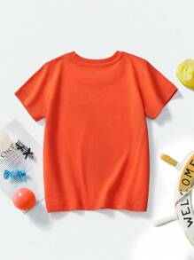 1 pezzo Maglietta in cotone a maniche corte con collo rotondo, stampa di escavatore a cartone animato per ragazzo, casual streetwear, moda primavera/estate