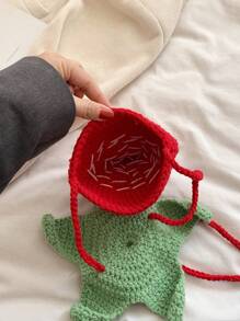 Handmade Crochet Strawberry Bag, Unique Design Hollow Knitted Crossbody Yarn Bag, Cute & Sweet Coin Purse - Red - View 10