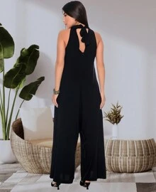 B'Bonnie Sleeveless High Neck Wide Leg Jumpsuit - 黑色 - 查看 3