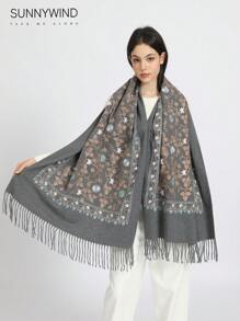 1 件休闲花卉刺绣围巾，秋冬 - 彩色 - 查看 16