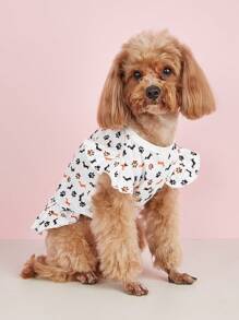 1pc Lightweight Breathable Anti-Shedding Pet Dress With Flared Sleeves, Rabbit, Dog Bone & Paw Print Design, Suitable For Cats, Teddy & Small Dogs - Multicolor - View 6
