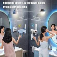 壁挂式智能牙刷消毒器，无紫外线，太阳能清洁器，带自动牙膏分配器，无需钻孔安装 - 白色 - 查看 6