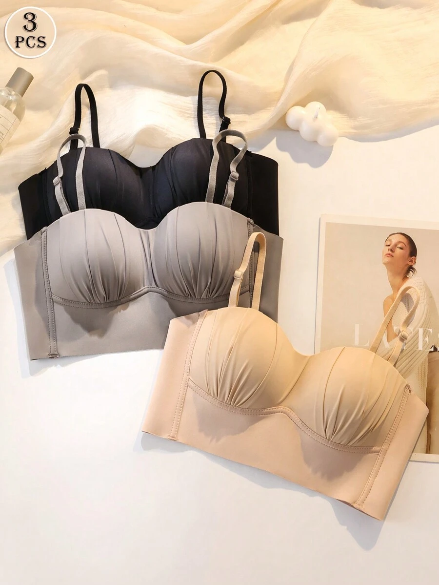 3pcs/Set Multicolor Women Thin Seamless Wireless Bras, Comfortable Bras Suitable For Small Bust, A/B Cup - Multicolor - View 1