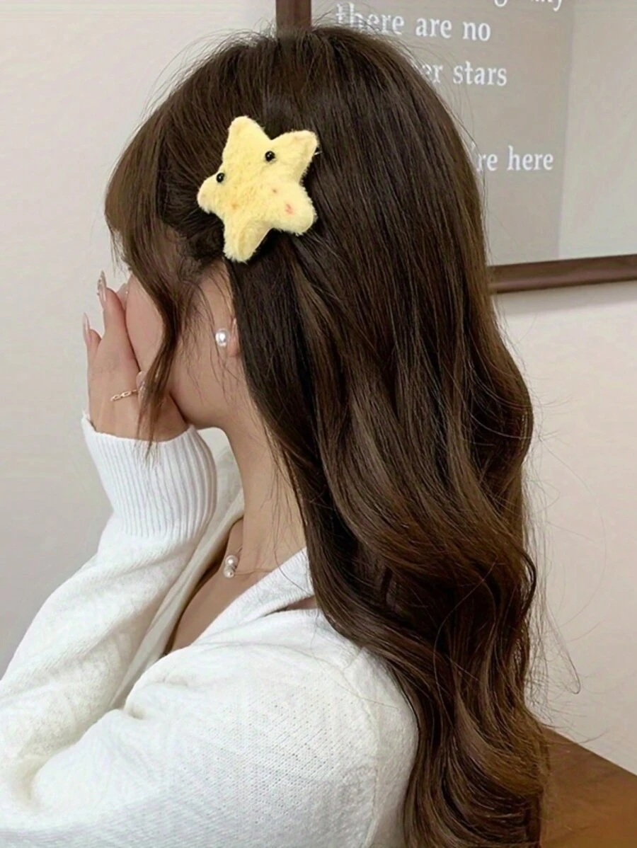 2 件毛绒星星发夹 - 可爱甜美的鳄鱼发夹适合刘海，星形带蝴蝶结细节 - 送给学生和年轻人的完美礼物 - 多色 - 查看 1