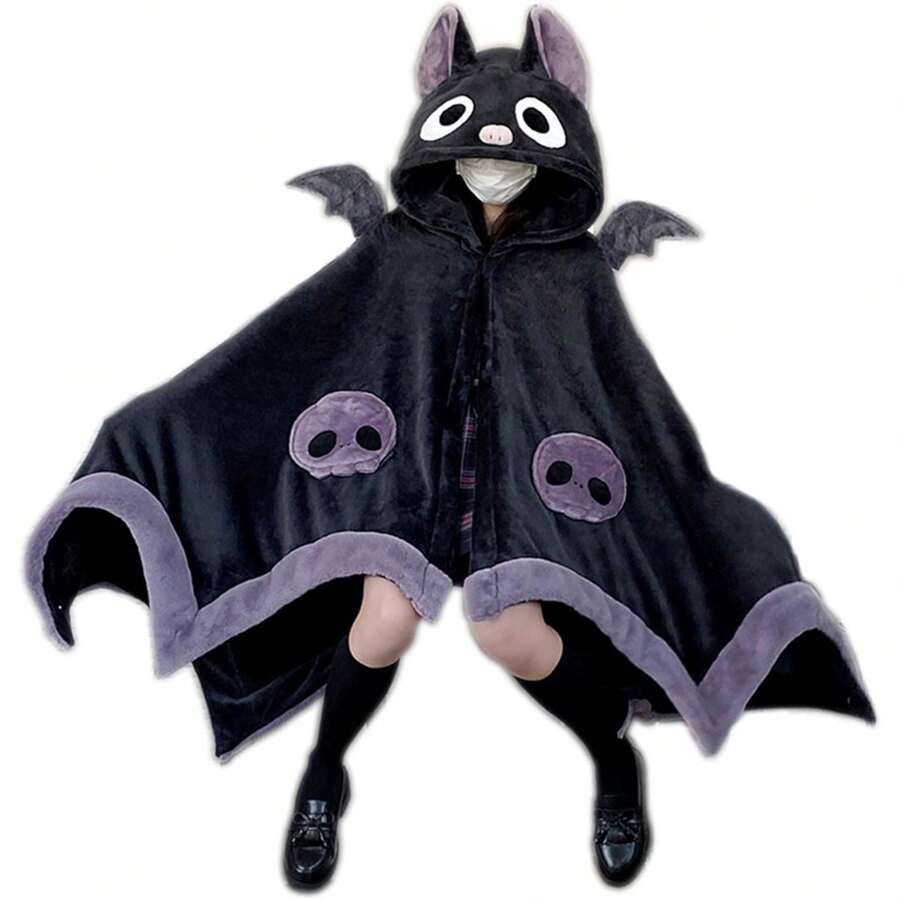 Cute Blanket Hoodie Free Size For Adults Devil Bat Hooded Blanket Soft Shera HoodieWomen Throw Cloak WVrap With Demon Wings For Men, A - 紫色 - 查看 1
