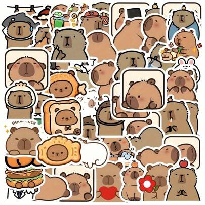 100pcs/Set Cute Capybara PVC Sticker Kit, Suitable For Laptop, Notebook, Skateboard And Guitar Decor, Assorted Color Disposable Self-Adhesive Stickers, Fit For Ages 14+