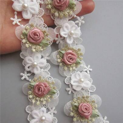1 Yard Embroidered Lace Trim Ribbon Vintage Trimmings Fabric Embroidery Applique Sewing Craft Patchwork Handmade Wedding Dress Clothes Decoration
