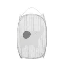 1pc Foldable Baby Room Storage Basket, Blue Toy Storage Basket, Suitable For Storing Newborn Clothes And Toys; Large Capacity Laundry Basket, Adopts Foldable Mesh Pop-Up Design, Wide Opening, With Side Pocket, Breathable And Durable, Space-Saving, Can Be Used For Laundry And Baby Items Storage; Portable, Foldable Pop-Up Mesh Travel Basket. - Grey - View 10