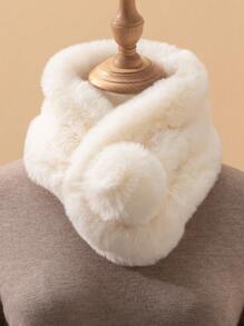 1 件女式純色毛絨球圍巾,經典頸圍,適合日常佩戴 - 米色 - 查看 13