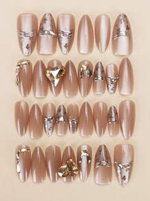 30 miếng dán móng tay giả hình quả hạnh nhân cỡ vừa, đá giả hình trái tim lấp lánh ngọt ngào và mát mẻ, miếng dán móng tay phong cách Nhật Bản và Hàn Quốc dành cho nữ, đầu ngón tay mới và thời trang, kết hợp với 1 miếng keo dán và 1 miếng băng chà xát, thích hợp cho các bữa tiệc, khiêu vũ, trang phục thường ngày của phụ nữ, trang phục có thể tháo rời và tái sử dụng - Nhiều màu - Xem 4