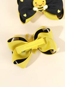 2 件装女孩黄色蝴蝶结发夹，儿童布艺蜜蜂发饰，幼儿优雅发饰派对礼物