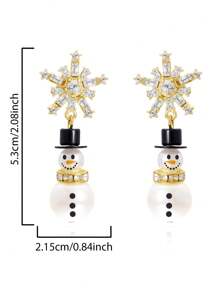 2 件时尚雪人吊坠耳环，适合女士佩戴，配有闪亮锆石和人造珍珠 - 适合节日风格和可爱的圣诞礼物 - 彩色 - 查看 4