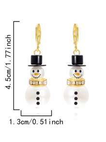 2 件时尚雪人吊坠耳环，适合女士佩戴，配有闪亮锆石和人造珍珠 - 适合节日风格和可爱的圣诞礼物 - 彩色 - 查看 5