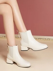 Novas botas curtas brancas com salto grosso e salto baixo, botas de cano curto da moda para outono/inverno - Branco - Ver 6
