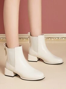Novas botas curtas brancas com salto grosso e salto baixo, botas de cano curto da moda para outono/inverno - Branco - Ver 4