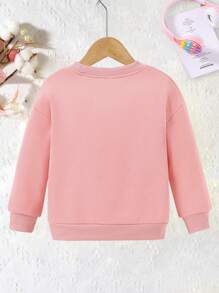 Young Girls Minimalist Letter & Cute Santa Claus Graphic Thermal Lined Crew Neck Sweatshirt, Autumn/Winter - Pink - View 2