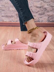 全新纯色 EVA 厚底增高一体式稳定室内家居柔软舒适女士凉鞋，可调节双带适合学生、户外旅行、海滩、购物、徒步旅行、减震拖鞋