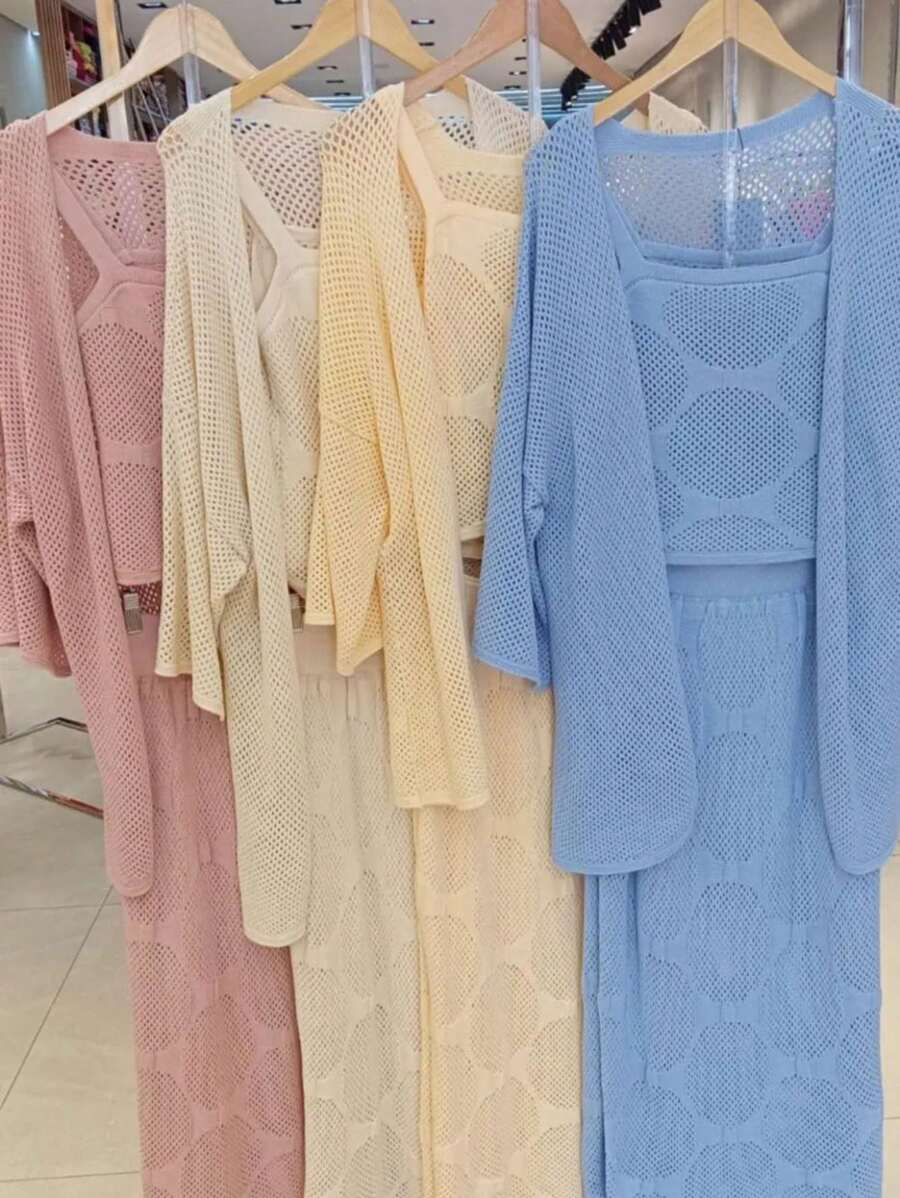 LIZA KNITTED 3 PIECE SET - 淺藍色 - 查看 1