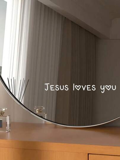 RandySticker 1pc/2pcs/4pcs "Jesus Loves You" Inspirational Wall Decor, Home Decor, Bathroom Decor, Mirror, Makeup Mirror, Door/Window, Wall Sticker, Gift, Birthday, Graduation