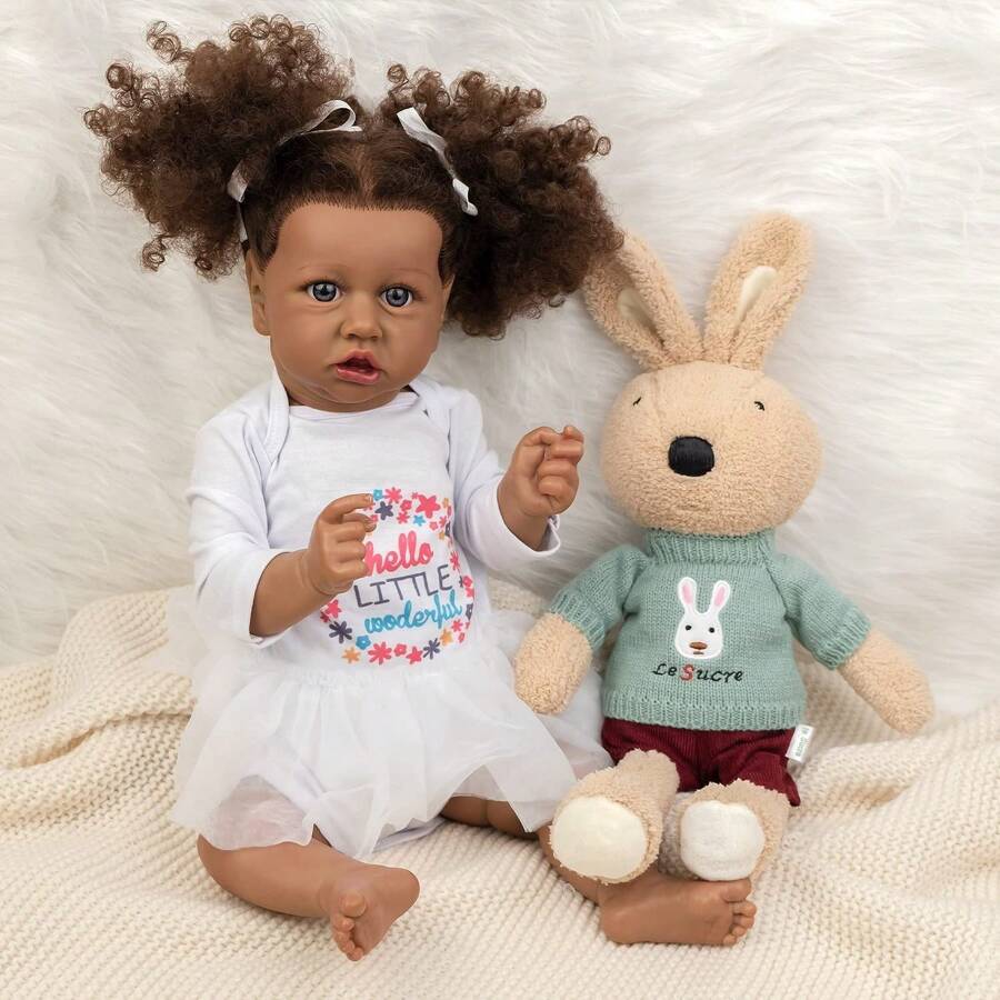 A 22-Inch African American Reborn Doll Soft Vinyl Doll - White - View 1