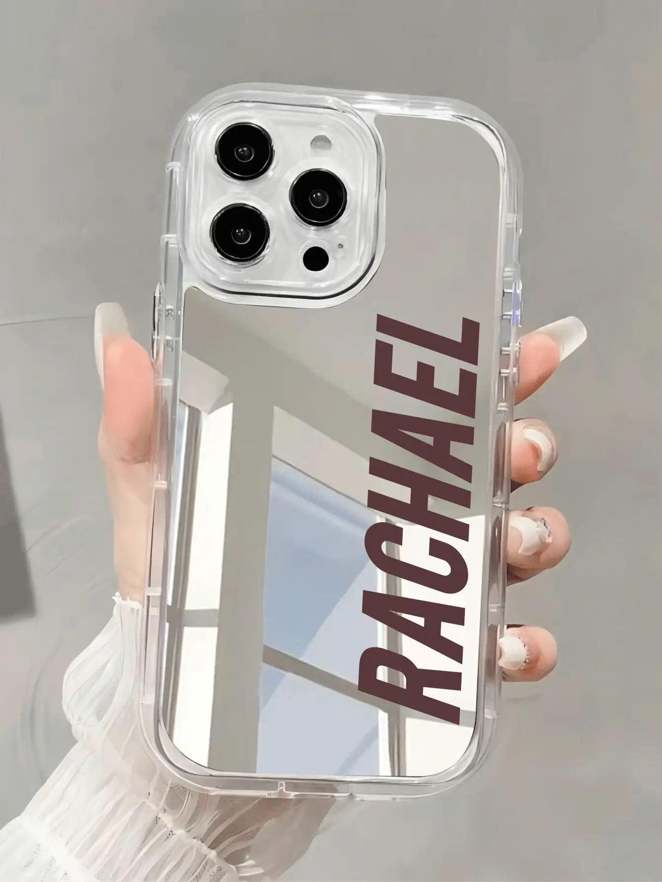1pc Customized Couple Signature, Personalized Multi-Color Letter/Name/Phrase Shockproof Reinforced Mirrored Phone Case Cover, Compatible With IPhone 11/12/13/14/15/16 Pro Max,Stylish,Colorful,Vintage,Cute,Contracted,Funny,Custom,Personalized,Unique,Customized,Ideal Gifts For Him,Ideal Gifts For Her,Boyfriend,Girlfriend,Family,Friends,Grandparents,Couple,For Anniversaries,For Birthdays,Customized Phone Cases,Easy Comfort - Clear - View 3