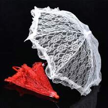 1pc Random Floral Pattern Photography Studio Prop Umbrella, Lace & Flower Design, Small Size Wedding Decor Craft Umbrella Summer Cooling,Beach,Travel
