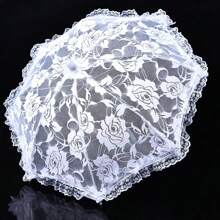 1pc Random Floral Pattern Photography Studio Prop Umbrella, Lace & Flower Design, Small Size Wedding Decor Craft Umbrella Summer Cooling,Beach,Travel