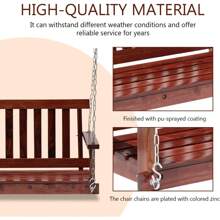 Outdoor Wooden Porch Swings 4Ft/48in Outdoor Swings Heavy Duty 800lb Weight Capacity Swing Bench For Adults With Hanging Chains And Fixing Screw For Garden And Backyard,Brown - màu nâu - Xem 5